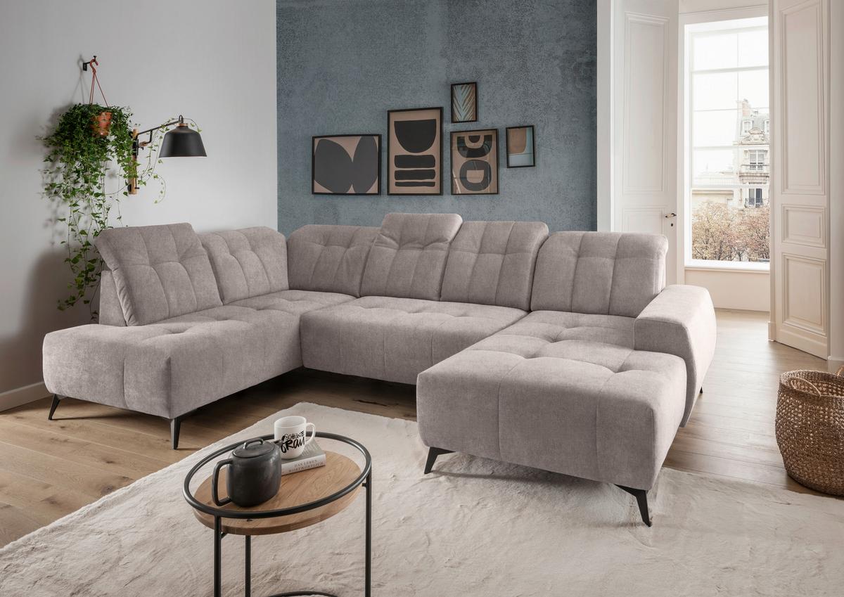Ecksofa, Sitzvorzug Elektrisch Sano, Taupe, 200x337x180 cm - Taupe/Schwarz, MODERN, Textil (200/337/180cm) - Livetastic