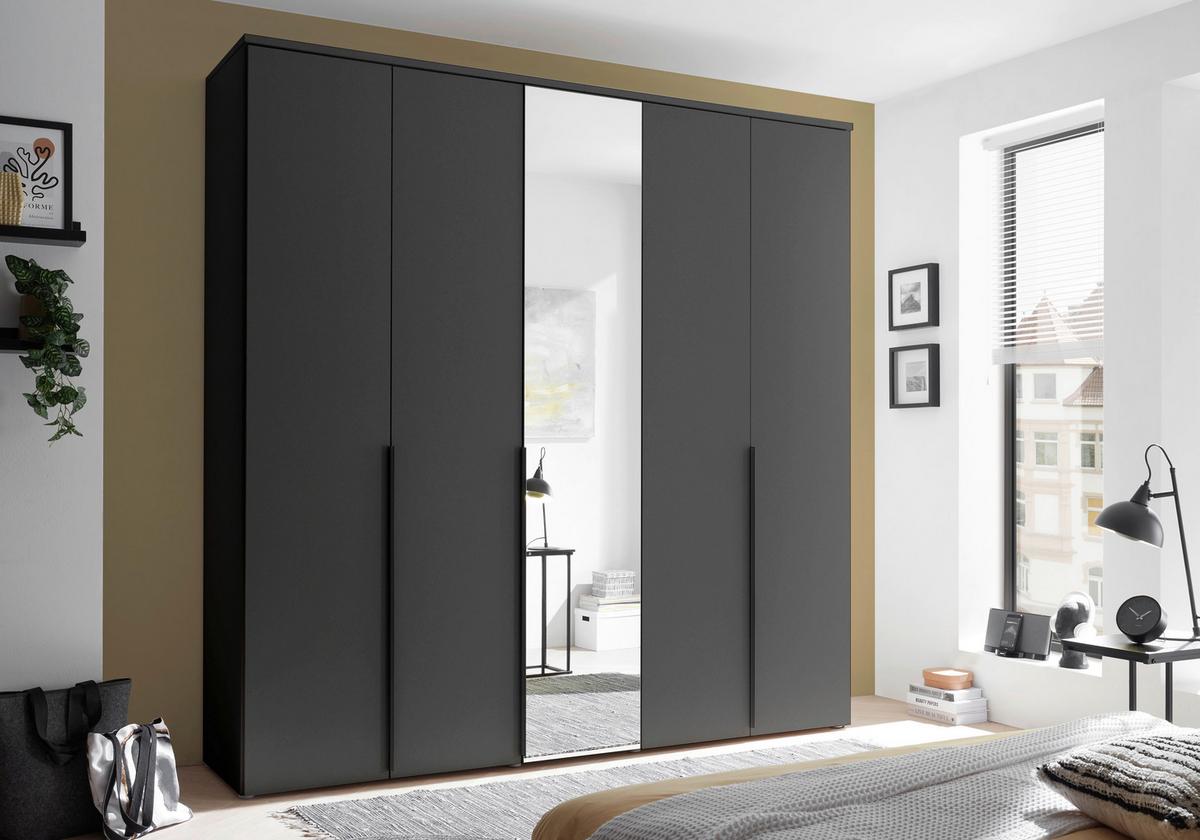 Drehtürenschrank 225 cm Kevo Graphitfarben/Spiegelglas - Graphitfarben, MODERN, Glas/Holzwerkstoff (225/225/52cm) - Carryhome