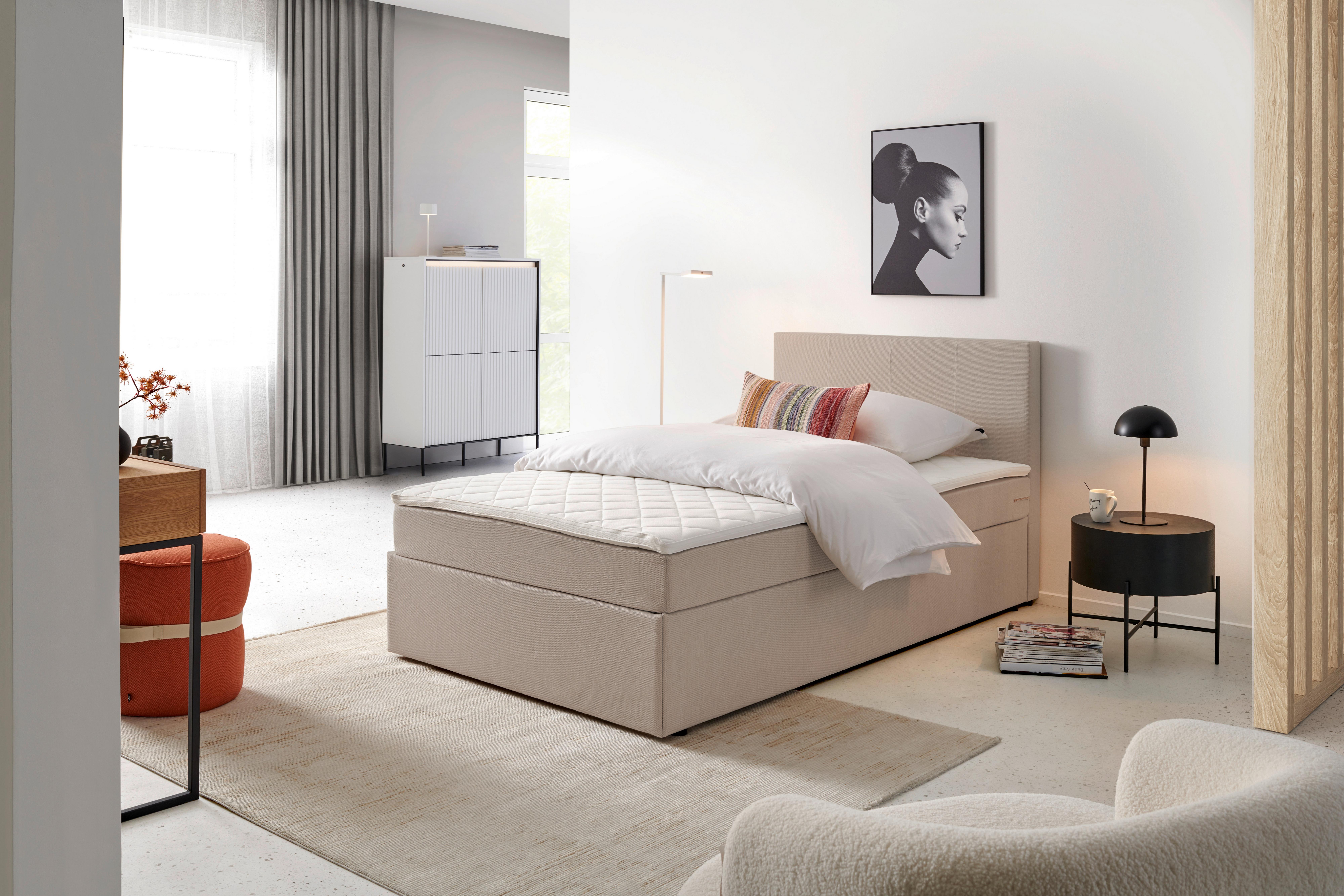 Boxbett mit Topper 140x200 Carolina - Sandfarben/Schwarz, KONVENTIONELL, Holz/Textil (140/200cm) - P & B
