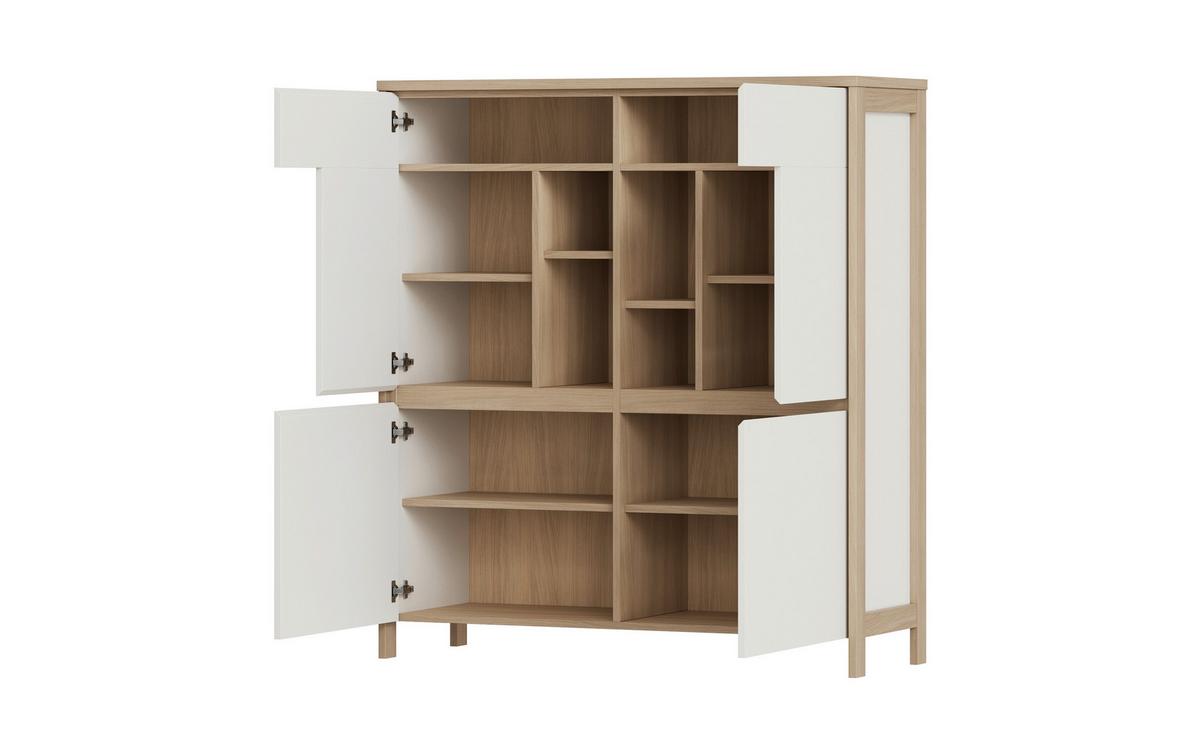 Highboard Stranda Weiß/Eiche B: 111cm - Eichefarben/Weiß, Design, Holzwerkstoff (111/125/39cm) - MID.YOU