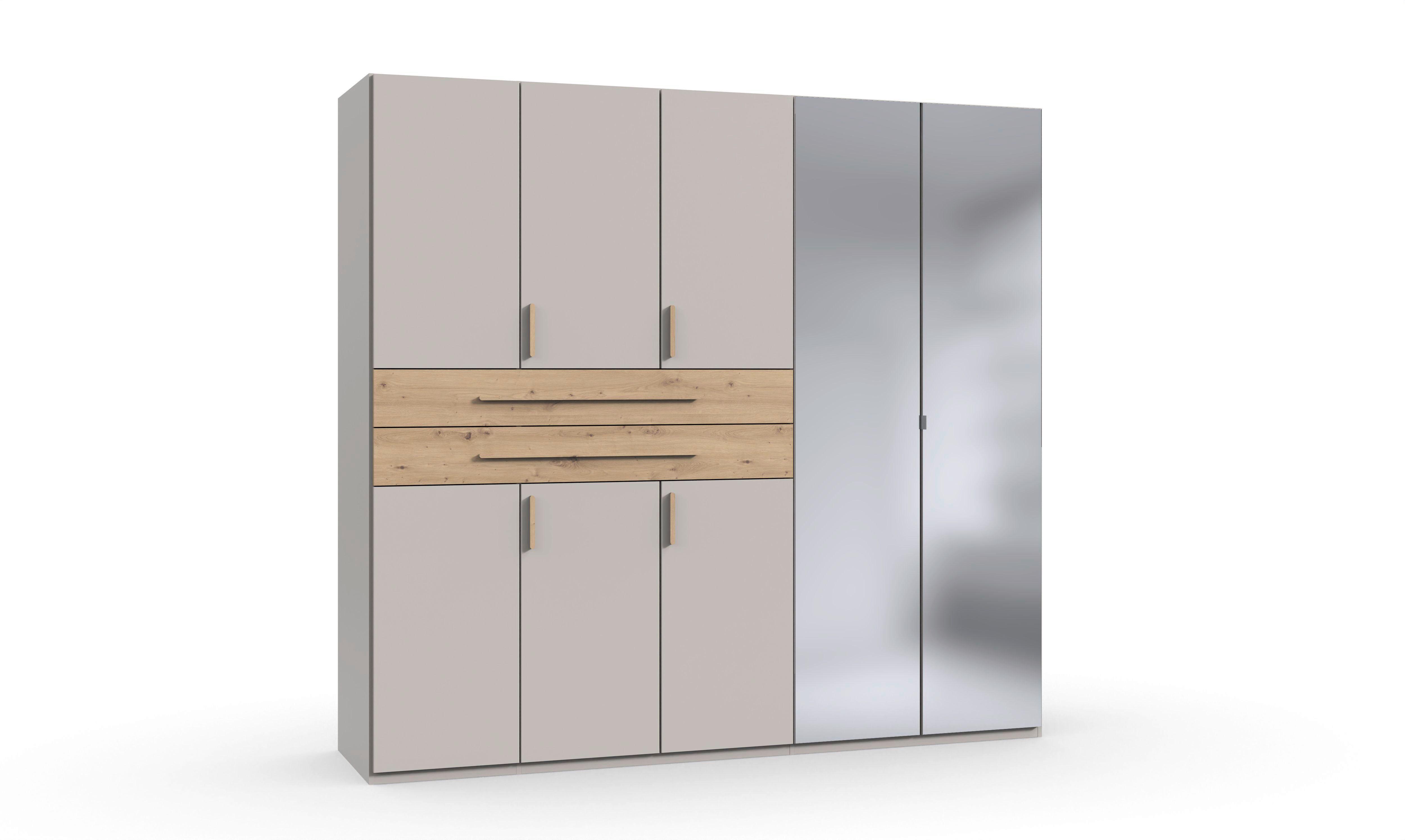 Šatníková skrińa LUMIO, šírka 225 cm - kašmírová/strieborná, Konventionell, kompozitné drevo/sklo (225/208/65cm) - Modern Living