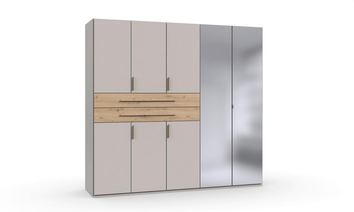 Šatníková skrińa LUMIO, šírka 225 cm - kašmírová/strieborná, Konventionell, kompozitné drevo/sklo (225/208/65cm) - Modern Living