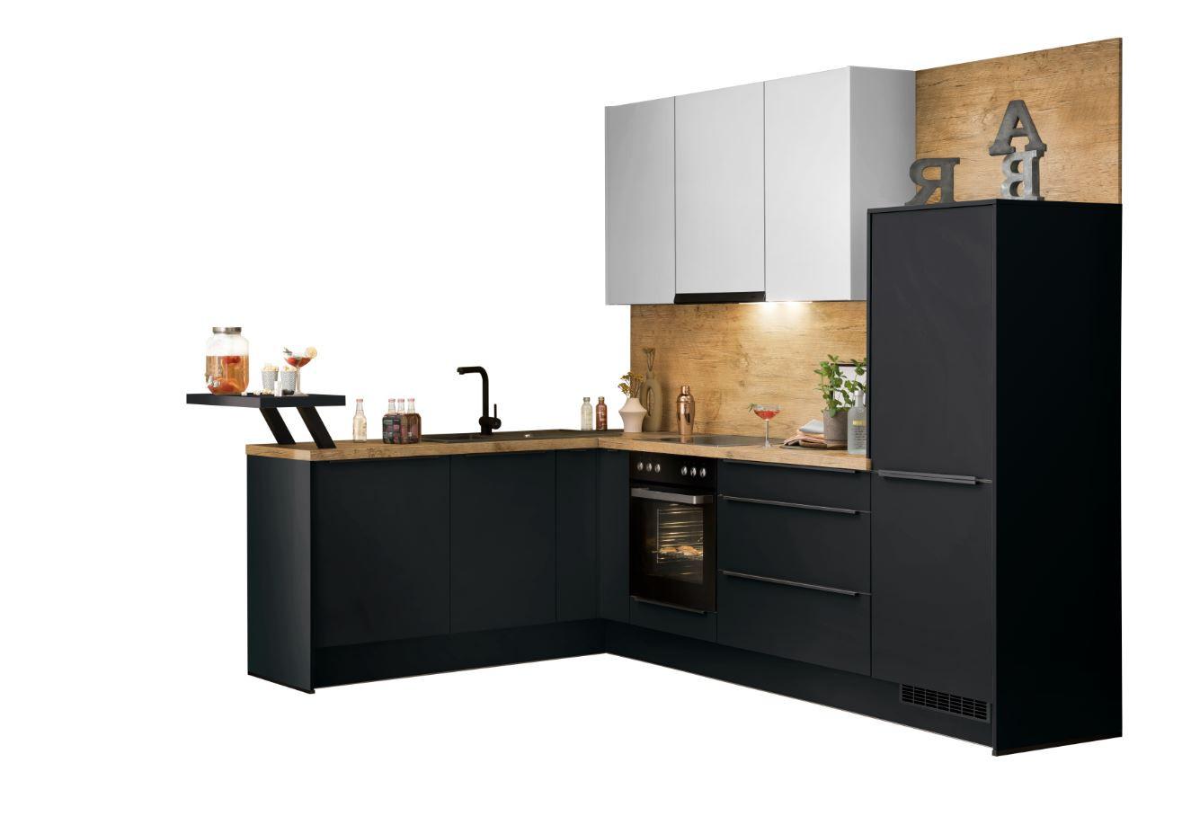 Eckküche Ip1200 Ohne Geräte 292x192 Cm Schwarz/space Grey - Weiß, MODERN, Holzwerkstoff (192/292cm) - Impuls