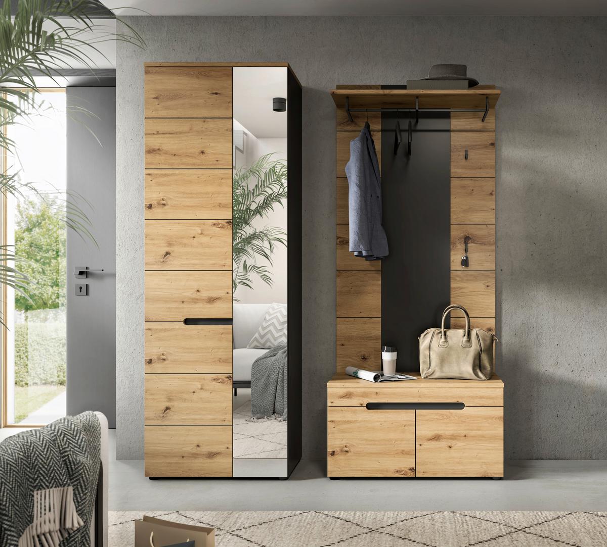 Garderobe Canu 3-Teilig Eiche Artisan/Grau B: 160 cm - Eiche Artisan, Design, Holzwerkstoff (160/190/37cm) - Livetastic