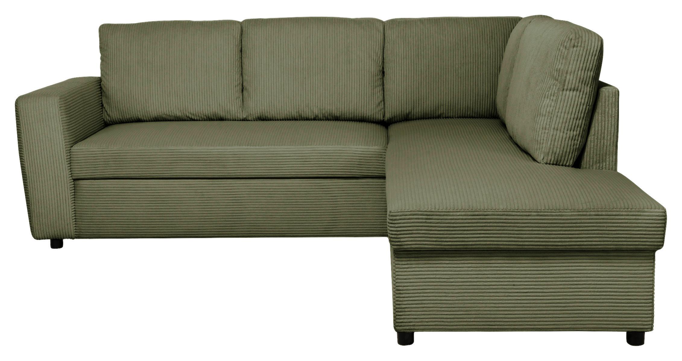 Ecksofa mit Schlaffunktion Toulouse Cord kaki, 224x206cm - Khaki/Schwarz, Trend, Holz/Holzwerkstoff (224/206cm)
