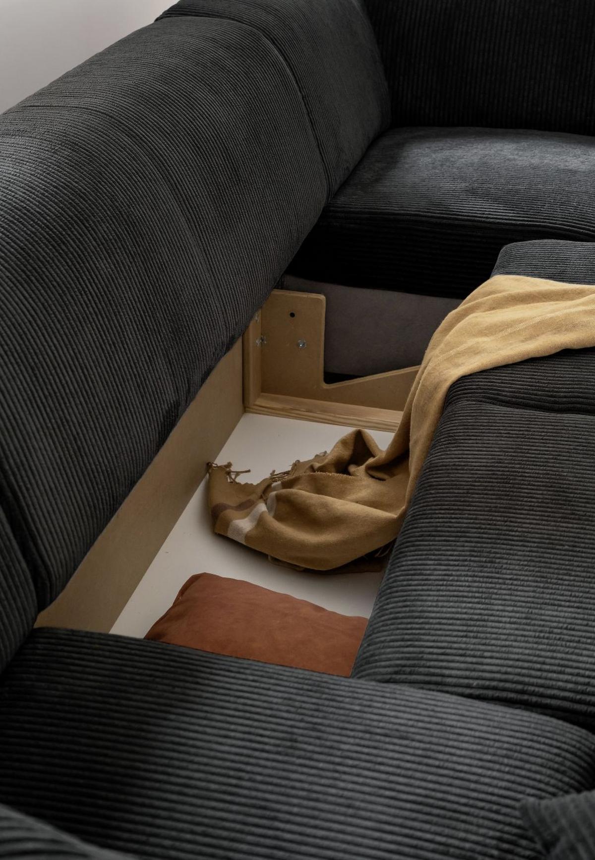 Ecksofa Cuddly Mia Dunkelgrau S: 250x192 cm - Dunkelgrau/Schwarz, Textil (250/192cm) - MID.YOU