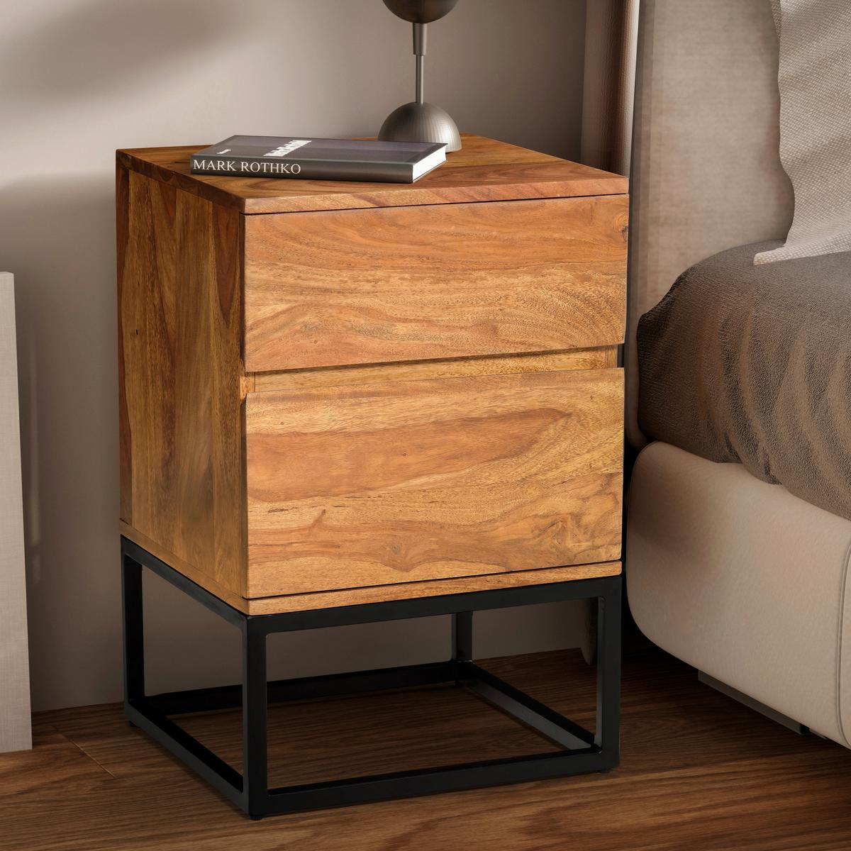 Nachttisch Sheeshamfarben B: 40 cm - Sheeshamfarben/Schwarz, Design, Holz/Metall (40/60/38cm) - MID.YOU