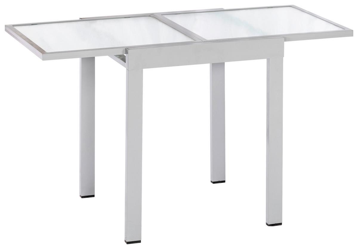 Gartentisch ausziehbar Metall/ Glas L: 65/130 cm - Silberfarben, KONVENTIONELL, Glas/Metall (65/130/65/75cm) - Gardenson