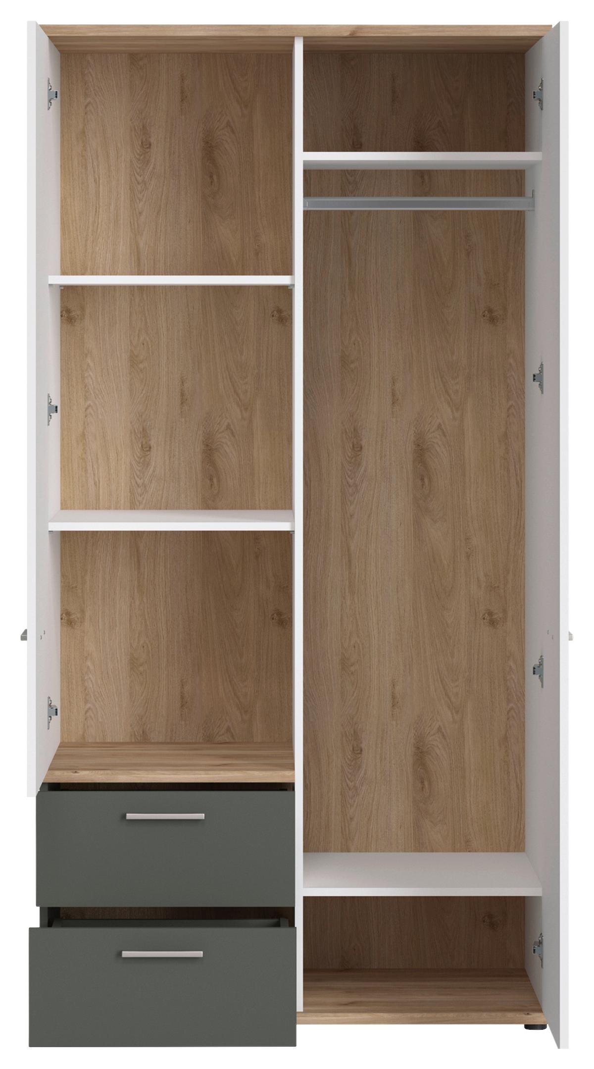 Skříň s otoč. dveřmi TWENTY dekor bílá/grafit/dub - bílá/barvy dubu, Moderní, kompozitní dřevo/plast (100cm) - Modern Living