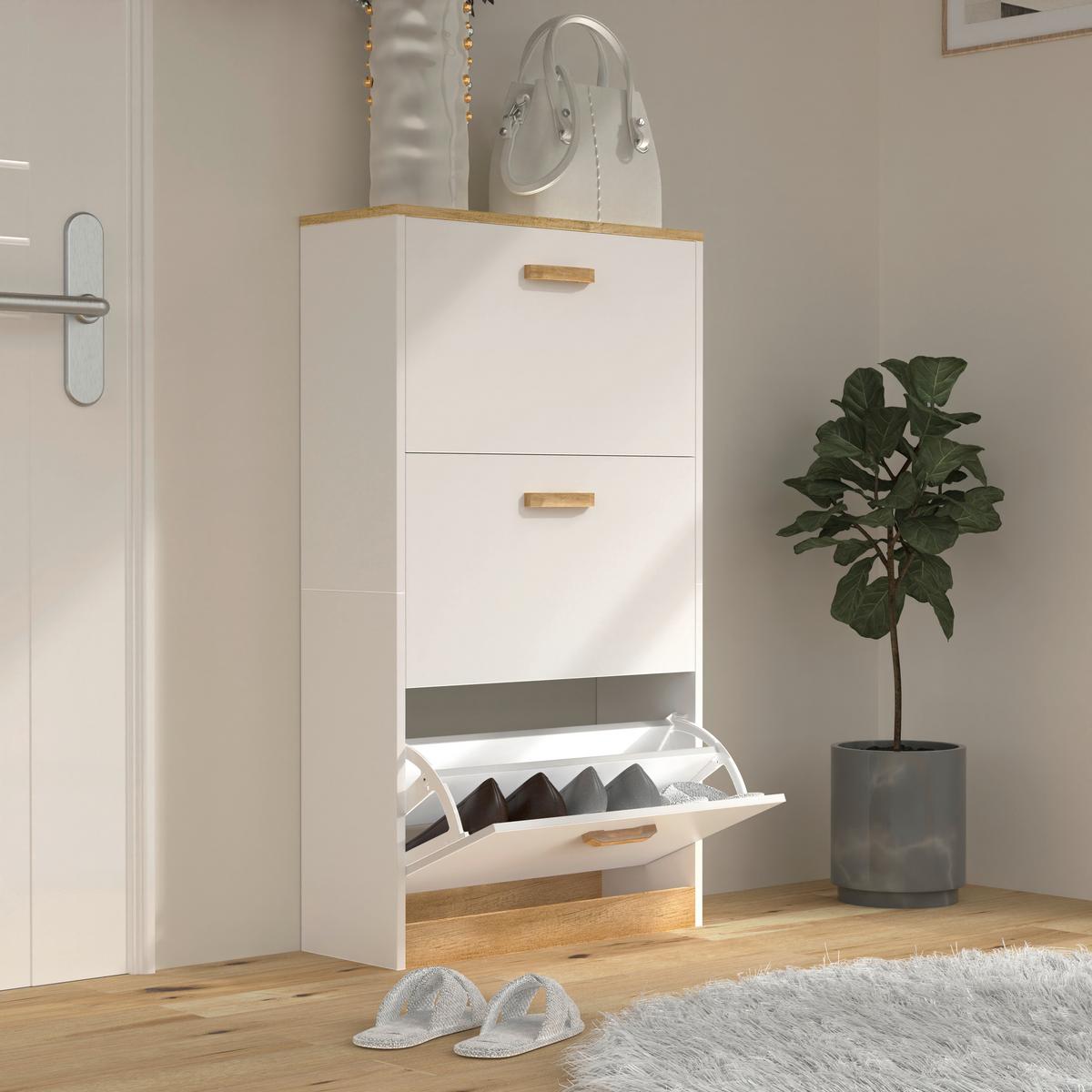 Schuhschrank Halom Weiß/honigeiche - Honigeiche/Weiß, LIFESTYLE, Holzwerkstoff (59/105/22cm) - MID.YOU