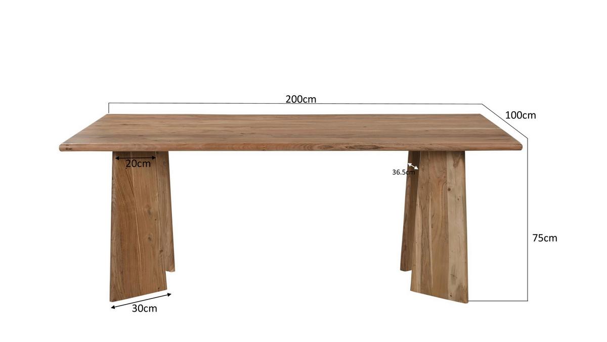 Esstisch Wave Rechteckig Akazie Massiv, B: 200 cm - Naturfarben, ROMANTIK / LANDHAUS, Holz (200/75/100cm)
