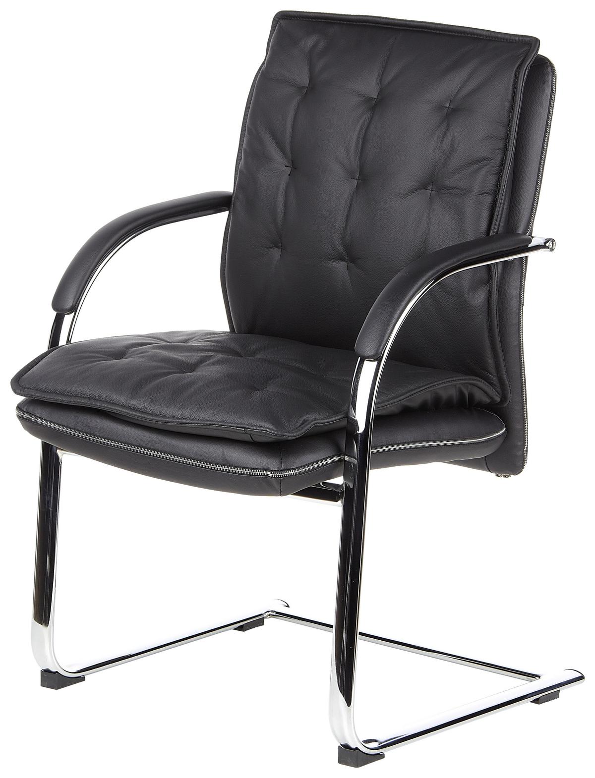 Besucherstuhl Villa Schwarz Bis 110 Kg - Schwarz, Basics, Leder/Metall (60/100/47cm) - MID.YOU