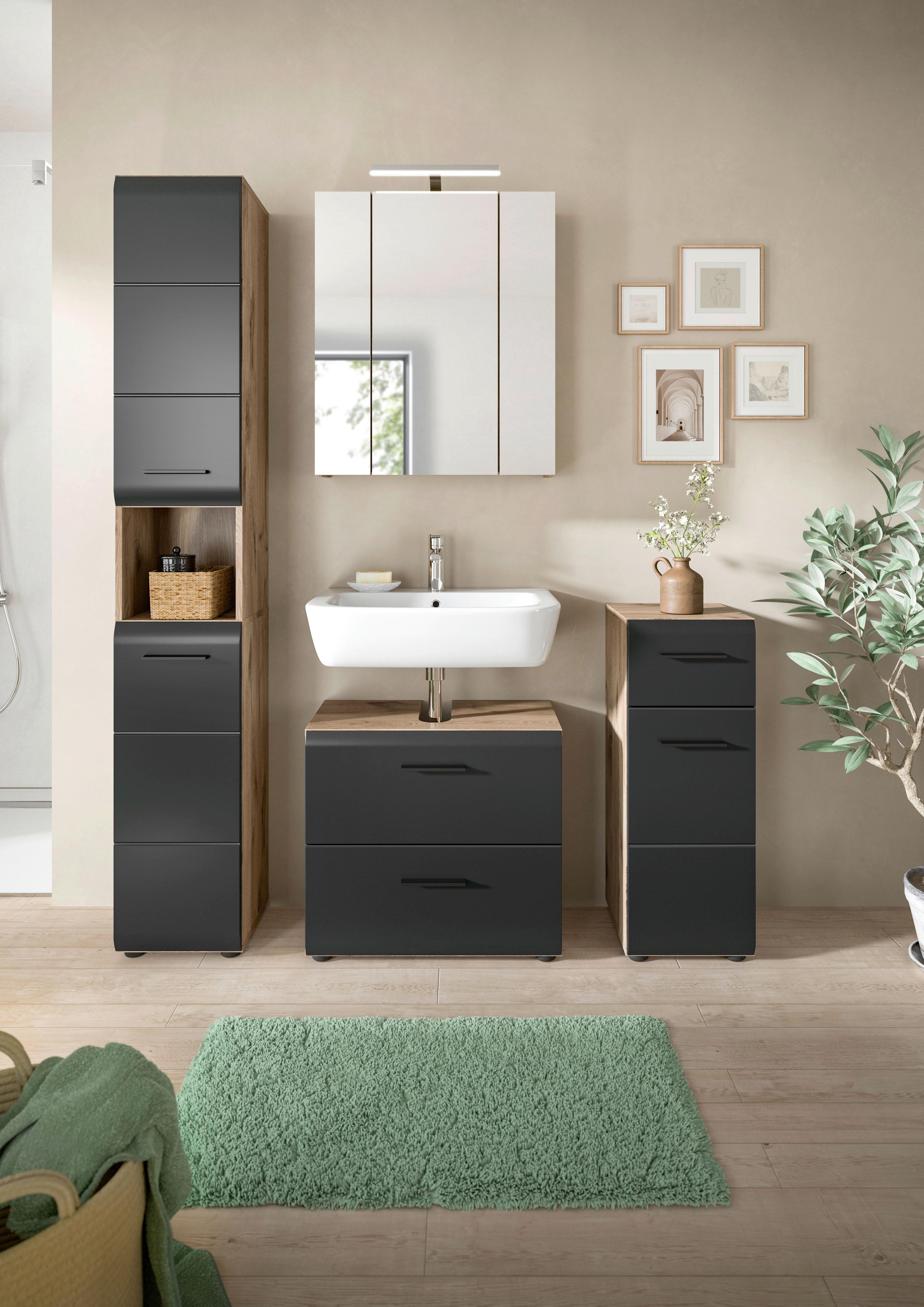 Badezimmer Ice Schwarz/Eiche Dekor B: 120cm - Eiche dunkel/Schwarz, Basics, Holzwerkstoff (120cm) - MID.YOU