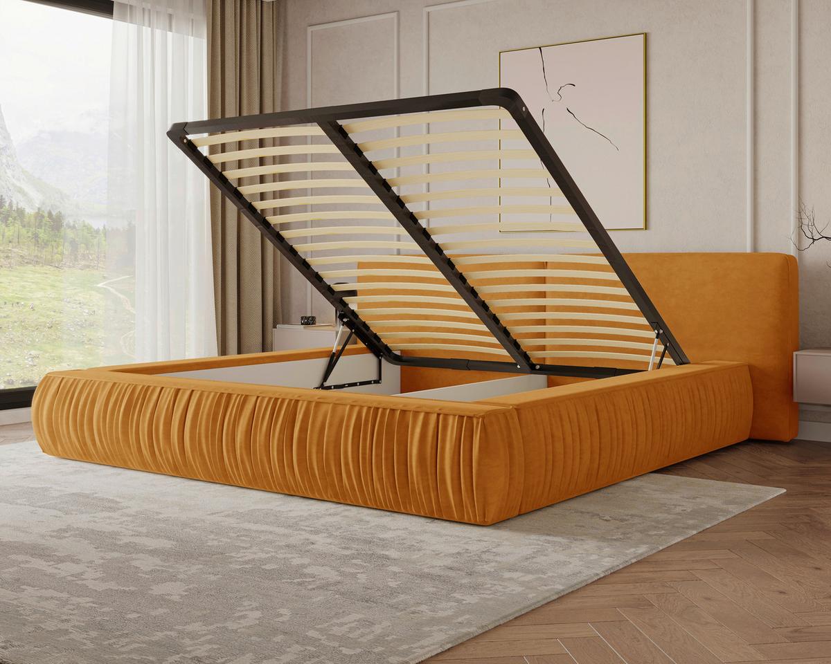 Polsterbett Vanessa mit Bettkasten 160x200 - Senfgelb/Schwarz, MODERN, Holz/Metall (160/200cm) - Livetastic