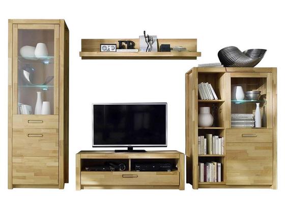 Wohnwand Buche Massiv 4 Tlg. mit Led Fenja - Buchefarben, Design, Glas/Holz (309/203/46cm) - Landscape Wohnwand Buche Massiv 4 Tlg. mit Led Fenja - Buchefarben, Design, Glas/Holz (309/203/46cm) - Landscape