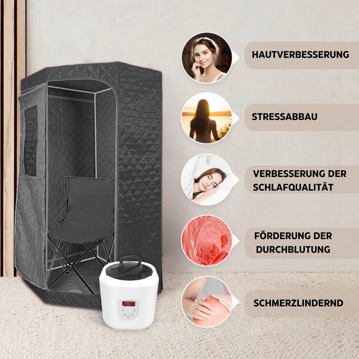 Sauna Tragbare Dampfsauna - Schwarz, KONVENTIONELL, Kunststoff (90/190/90cm) - Sanotechnik