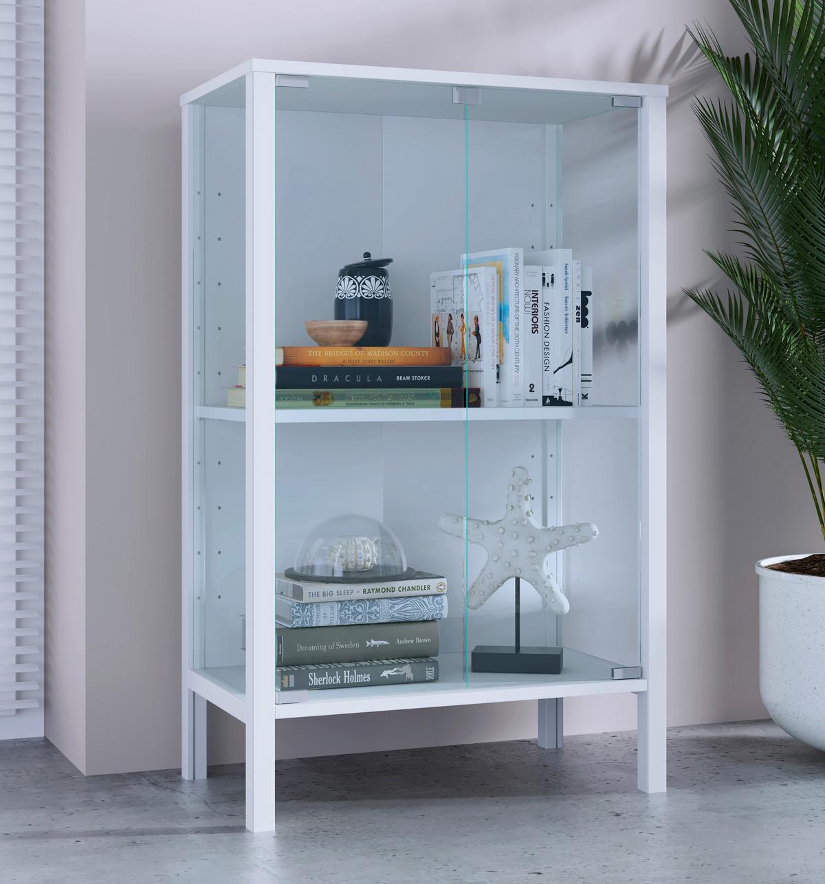 Vitrine Jensol Weiß B: 60 cm - Klar/Weiß, Design, Glas/Holzwerkstoff (60/80/35cm) - Livetastic
