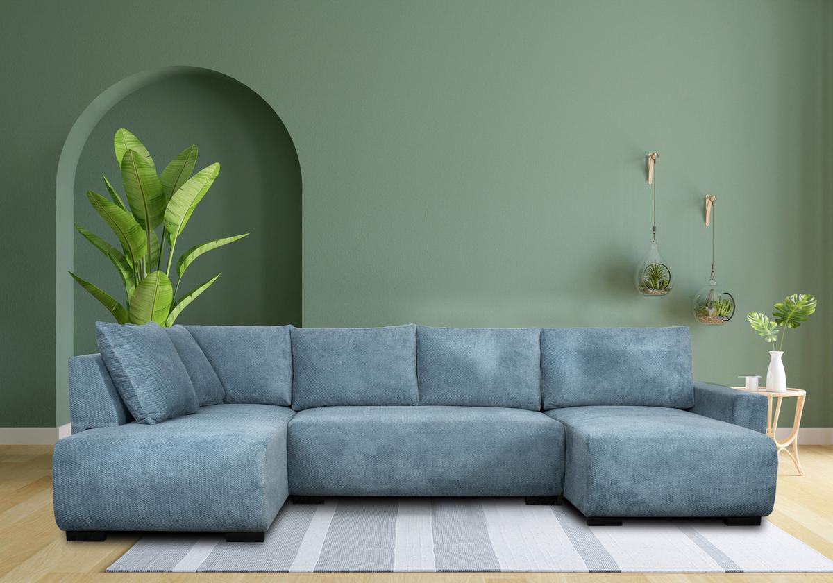 Wohnlandschaft Veronice Blau B: 313 cm - Blau/Schwarz, Trend, Textil (313/92/171cm)