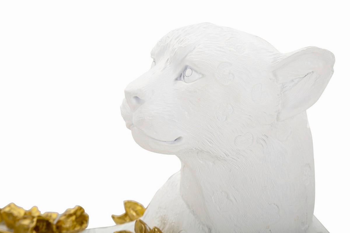Skulptur Leopard White/Gold B: 53 cm - Goldfarben/Weiß, Basics, Kunststoff (53/24/21.5cm)