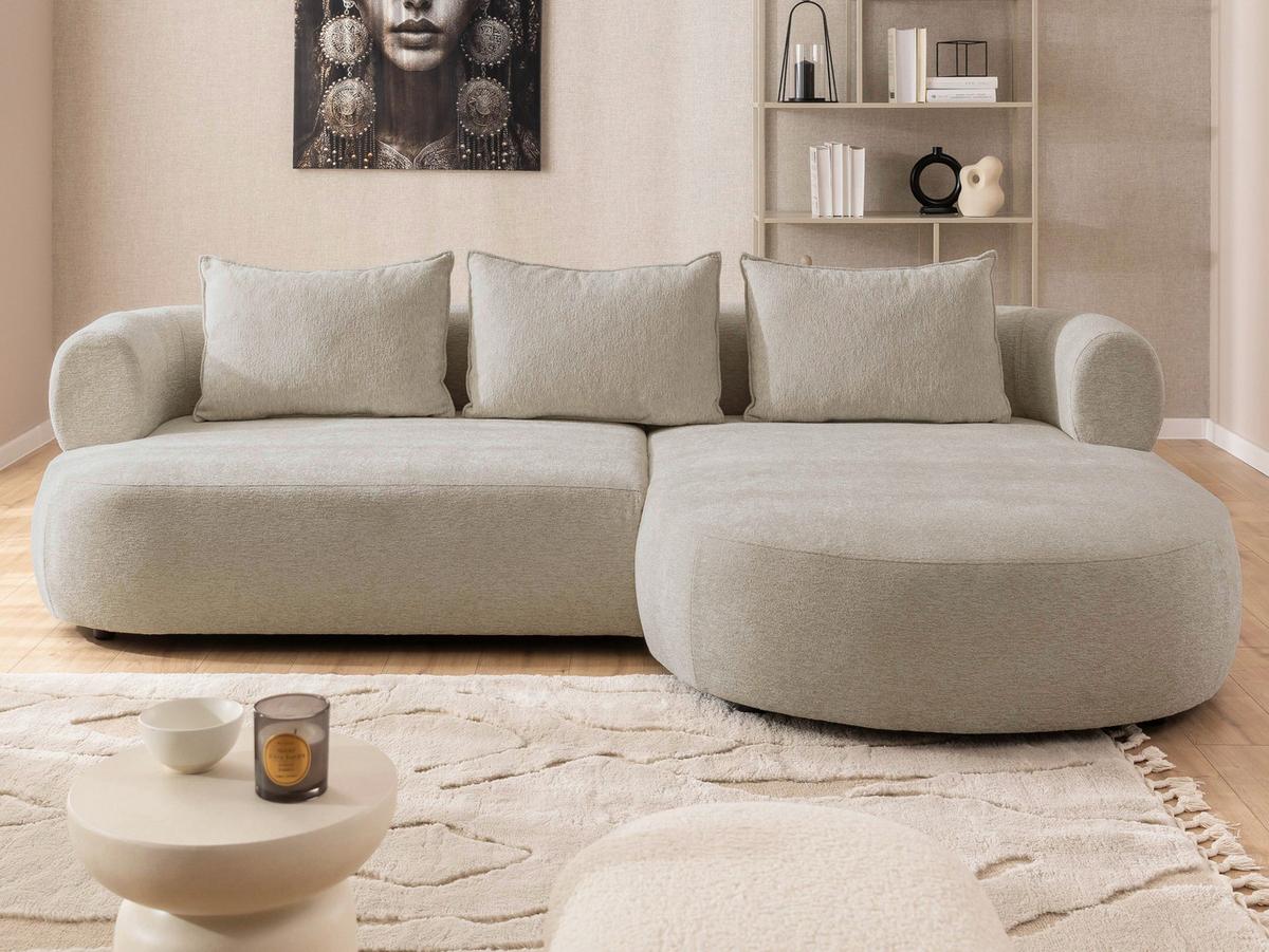 Ecksofa Ferro Beige S: 256x156 cm - Beige/Schwarz, Design, Textil (256/156cm) - Livetastic