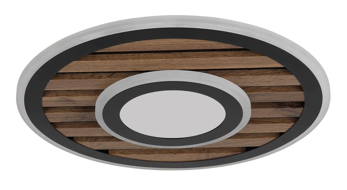 LED-Deckenleuchte D: 40 cm Schwarz Weiß Dunkelbraun - Dunkelbraun/Schwarz, Natur, Holzwerkstoff/Kunststoff (40/6cm) - Globo