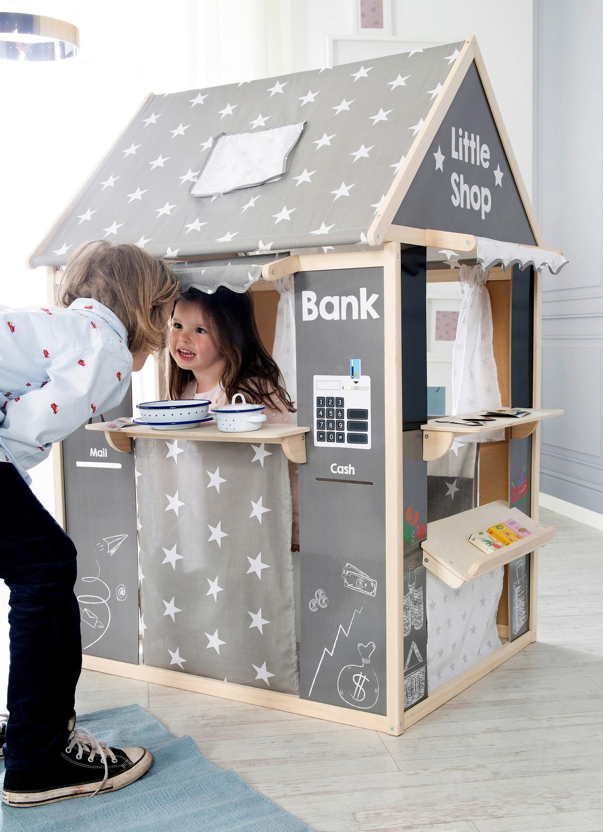 Kaufladen 6962v190 - Hellgrau/Naturfarben, Basics, Holz/Holzwerkstoff (82,5/128/94,5cm) - Roba