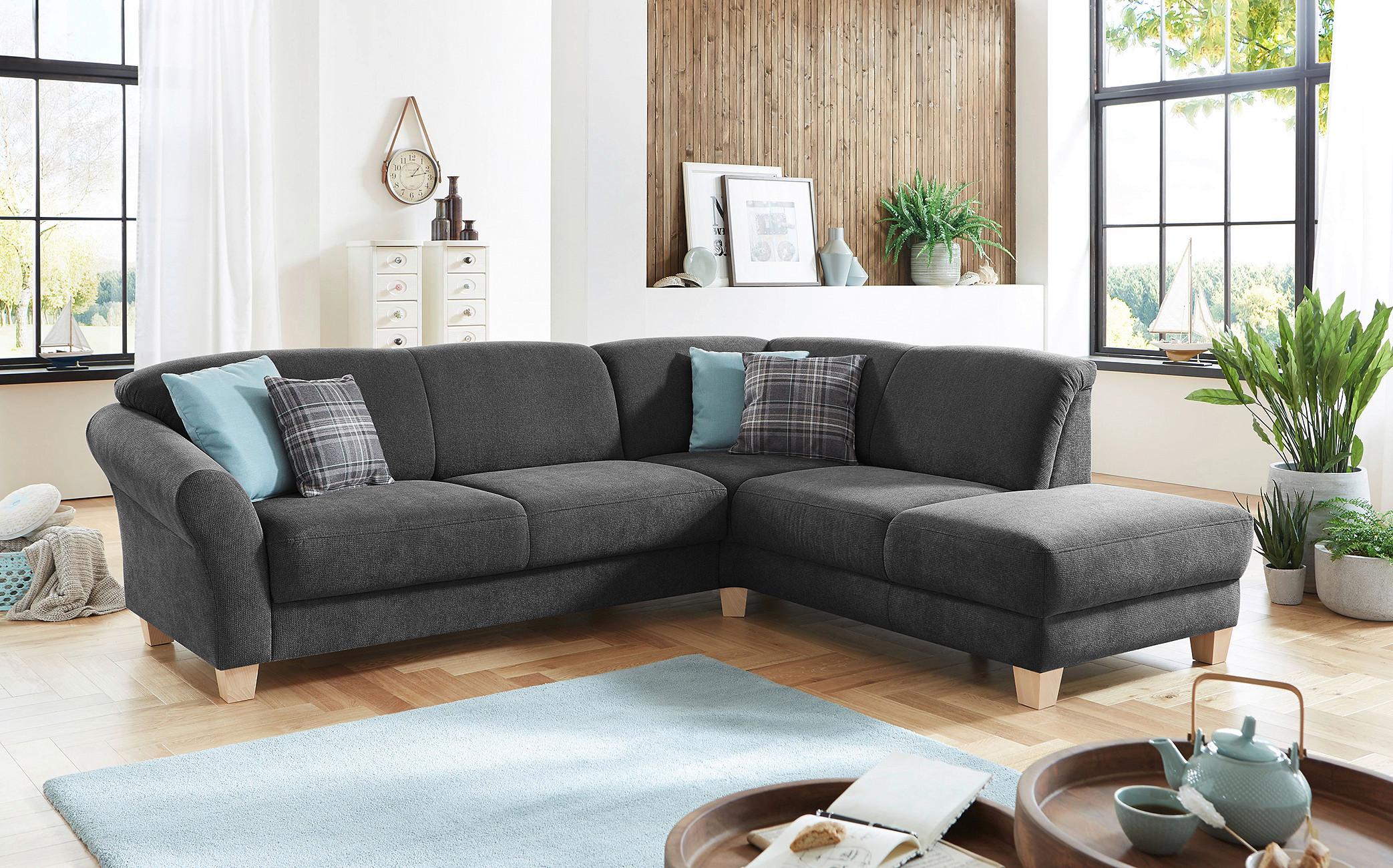 Ecksofa Gotland schwarz mit Bettkasten, 257x212 cm - Schwarz/Naturfarben, KONVENTIONELL, Textil (257/212cm) - Sit & More