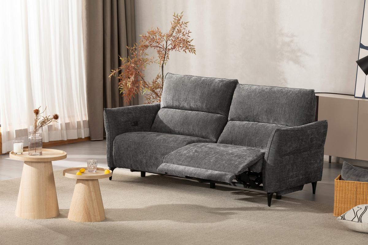 Dvoumístná pohovka CAPE TOWN, šedá, eletrická relax.funkce - černá/tmavě šedá, Moderní, kov/dřevo (200/98/93cm) - Mömax