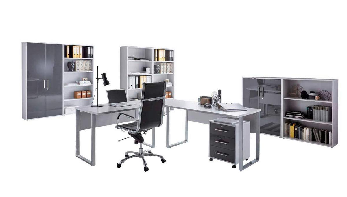 Büro Office Edition Grau/anthrazit Hochglanz - Anthrazit Hochglanz/Grau, MODERN, Holzwerkstoff/Metall - MID.YOU