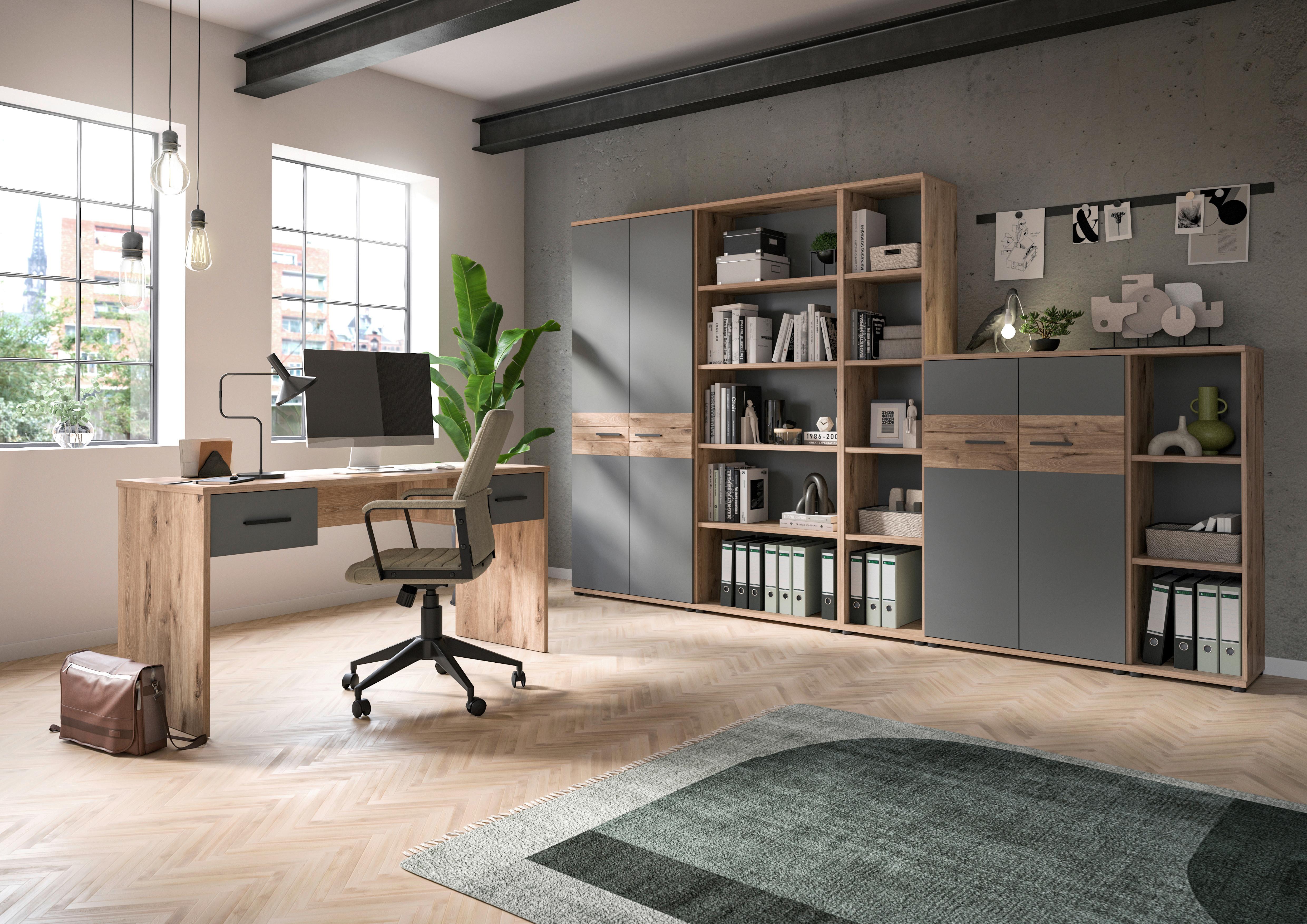 Mason B: 80 cm Nox Oak Mason - Eichefarben/Schwarz, Holzwerkstoff (80/122/37cm) - MID.YOU