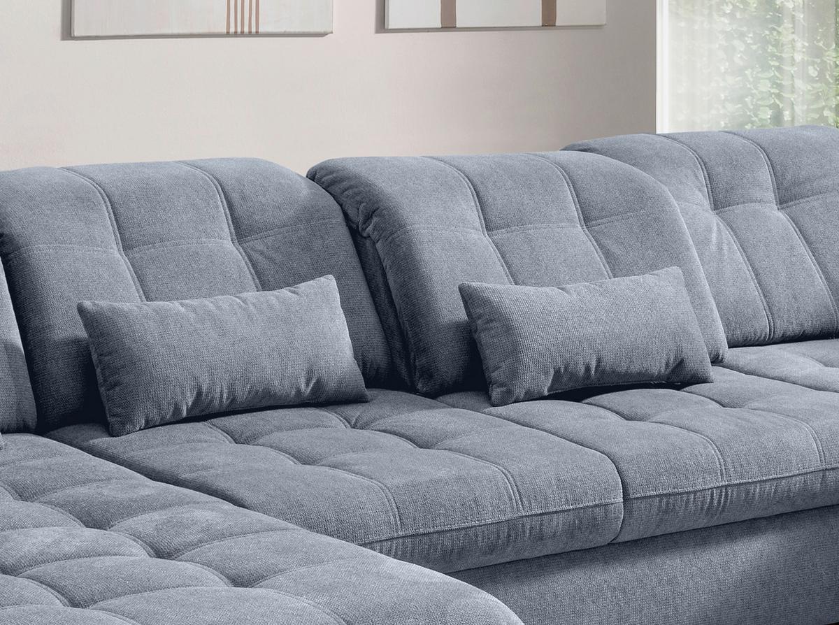 Wohnlandschaft Mit Bettkasten Rigatti Hellblau B: 387 Cm - Schwarz/Hellblau, MODERN, Textil (184/387/252cm) - Livetastic
