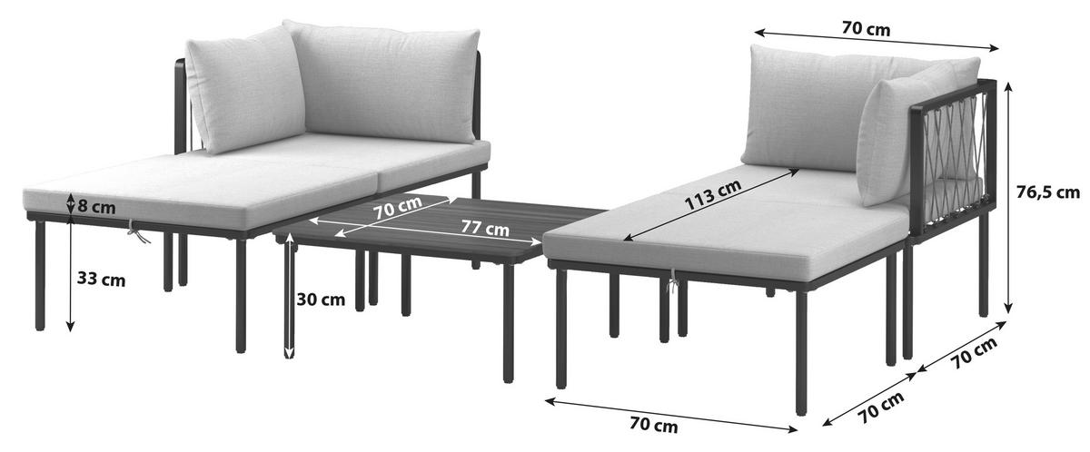 Loungegarnitur Vienna aus Akazie mit Kissen - Schwarz/Grau, MODERN, Holz/Textil - Beldano