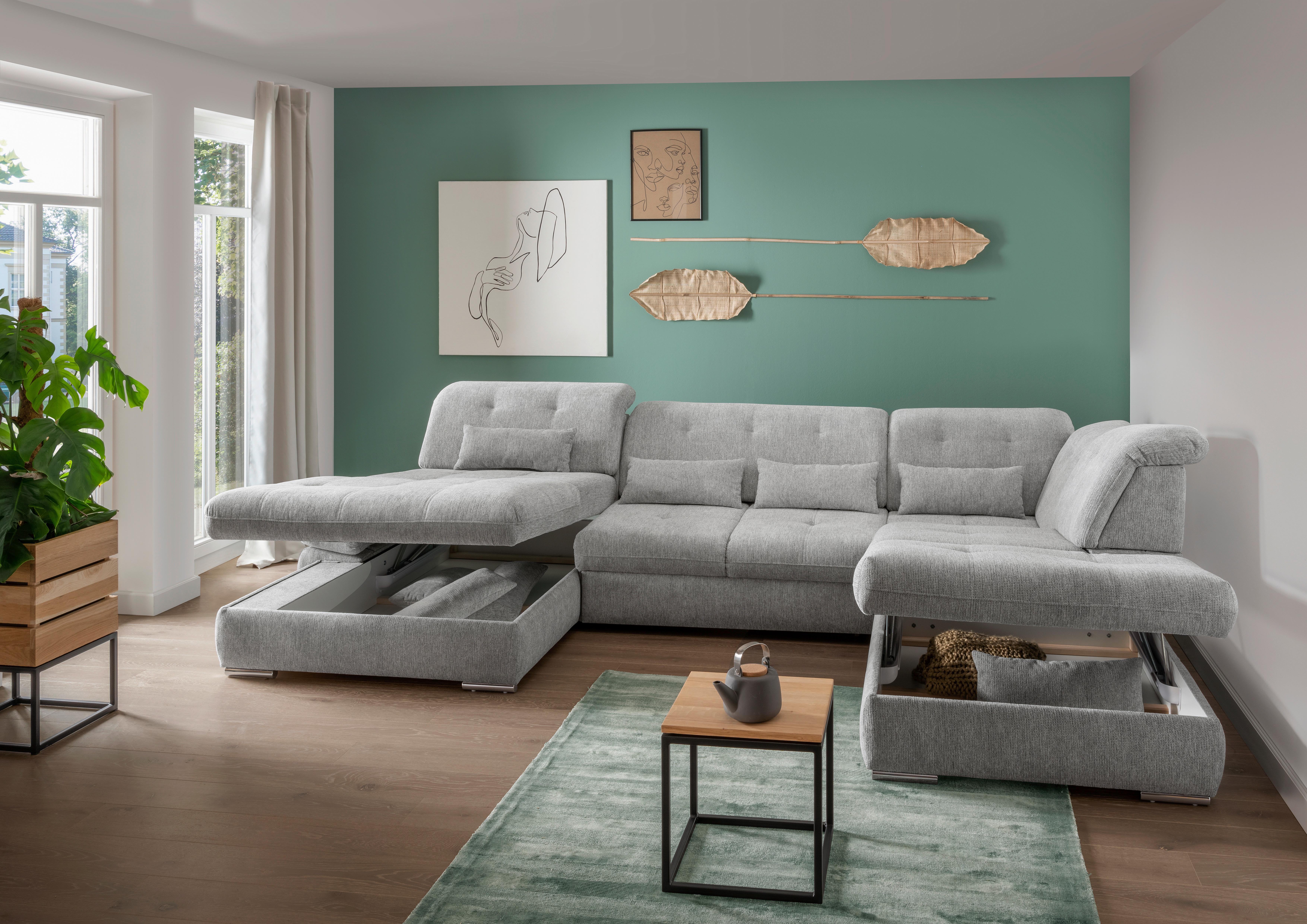 Wohnlandschaft Dalida Mit Schlaffunktion Silberfarben - Chromfarben/Silberfarben, Design, Textil (195/376/254cm) - Livetastic