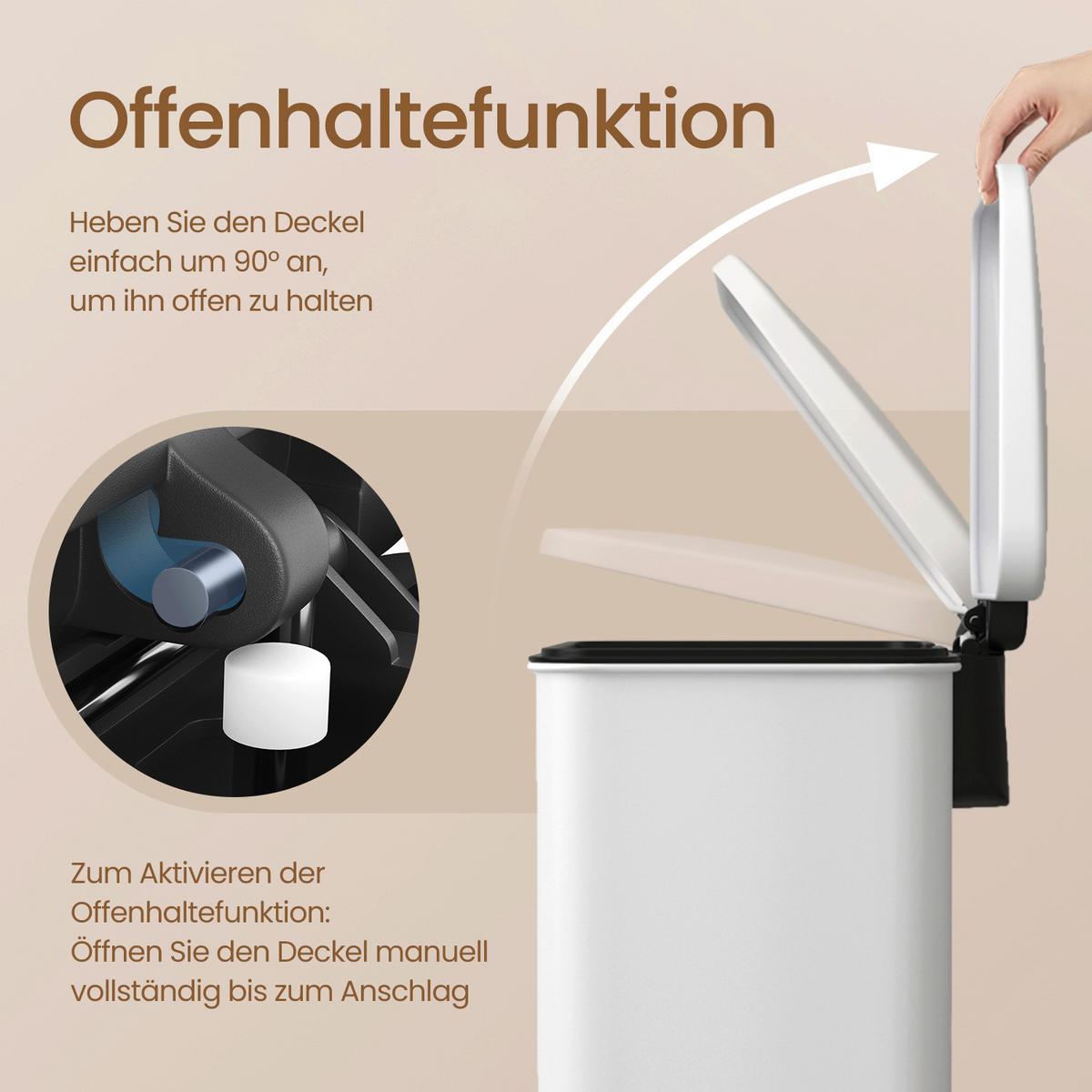 Abfallsammler Weiß B: 34,8 cm - Schwarz/Weiß, Basics, Kunststoff/Metall (34,8/55,7/32cm)