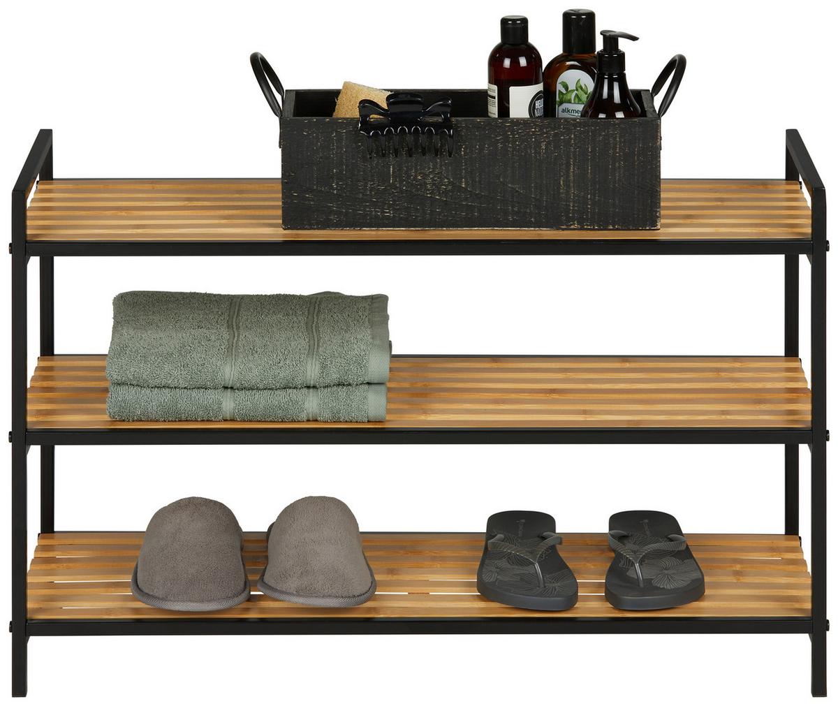 Regál na boty AZRA II - černá/přírodní barvy, Moderní, kov/přírodní materiály (70/48,5/30cm) - Mömax