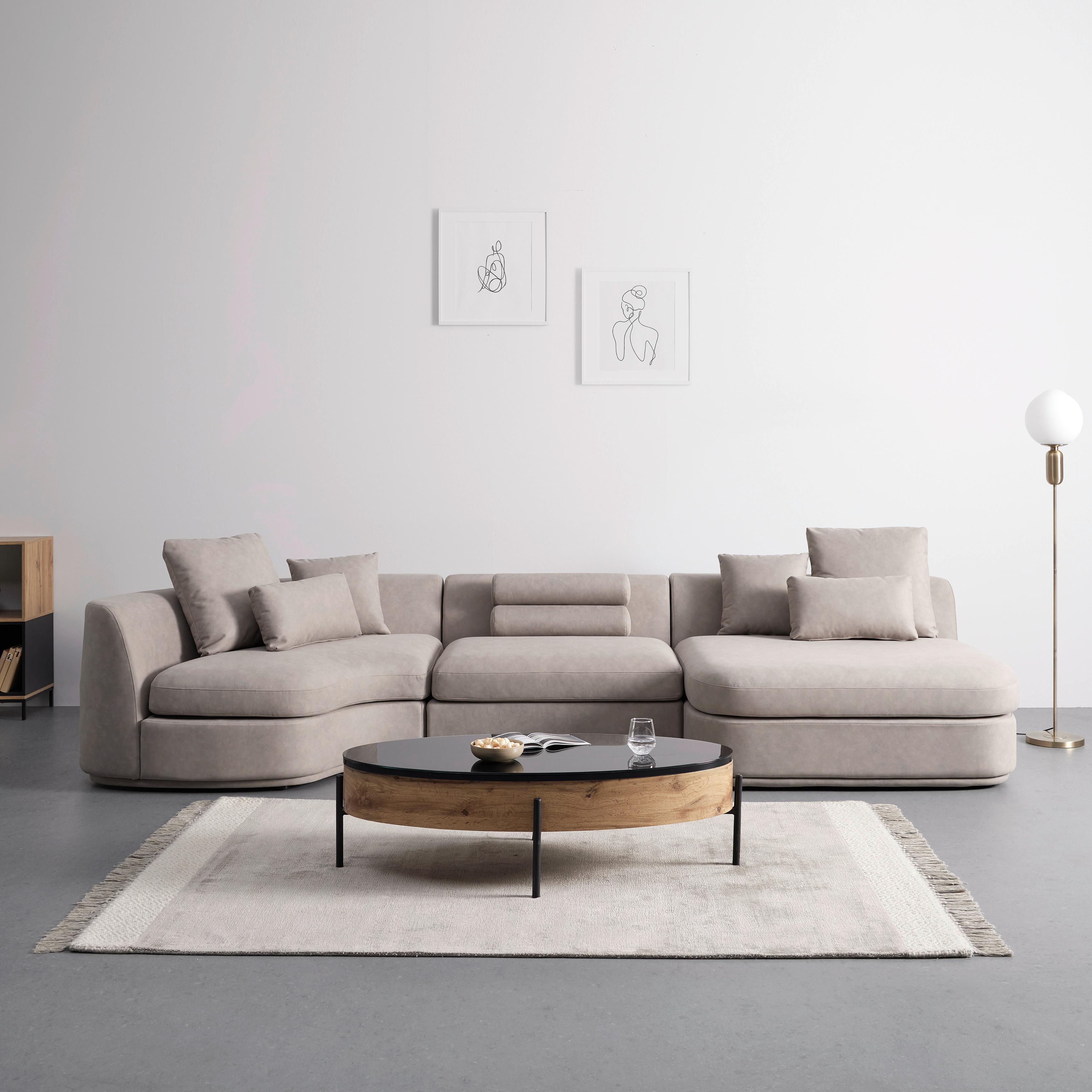 Sedací souprava Anna béžová - bílá/béžová, Moderní, dřevo/textil (360/71/134cm) - Bessagi Home