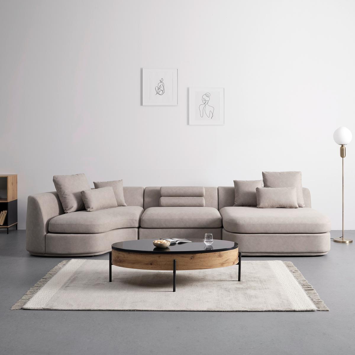 Sedacia súprava Anna béžová - biela/béžová, Modern, drevo/textil (360/71/134cm) - Bessagi Home