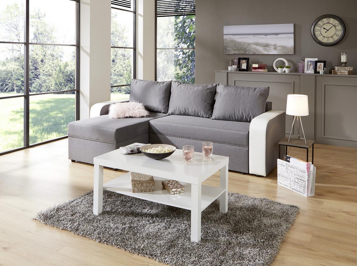 Ecksofa mit Schlaffunktion Racer, Webstoff/Lederlook - Schwarz/Weiß, KONVENTIONELL, Holz/Textil (149/237cm)