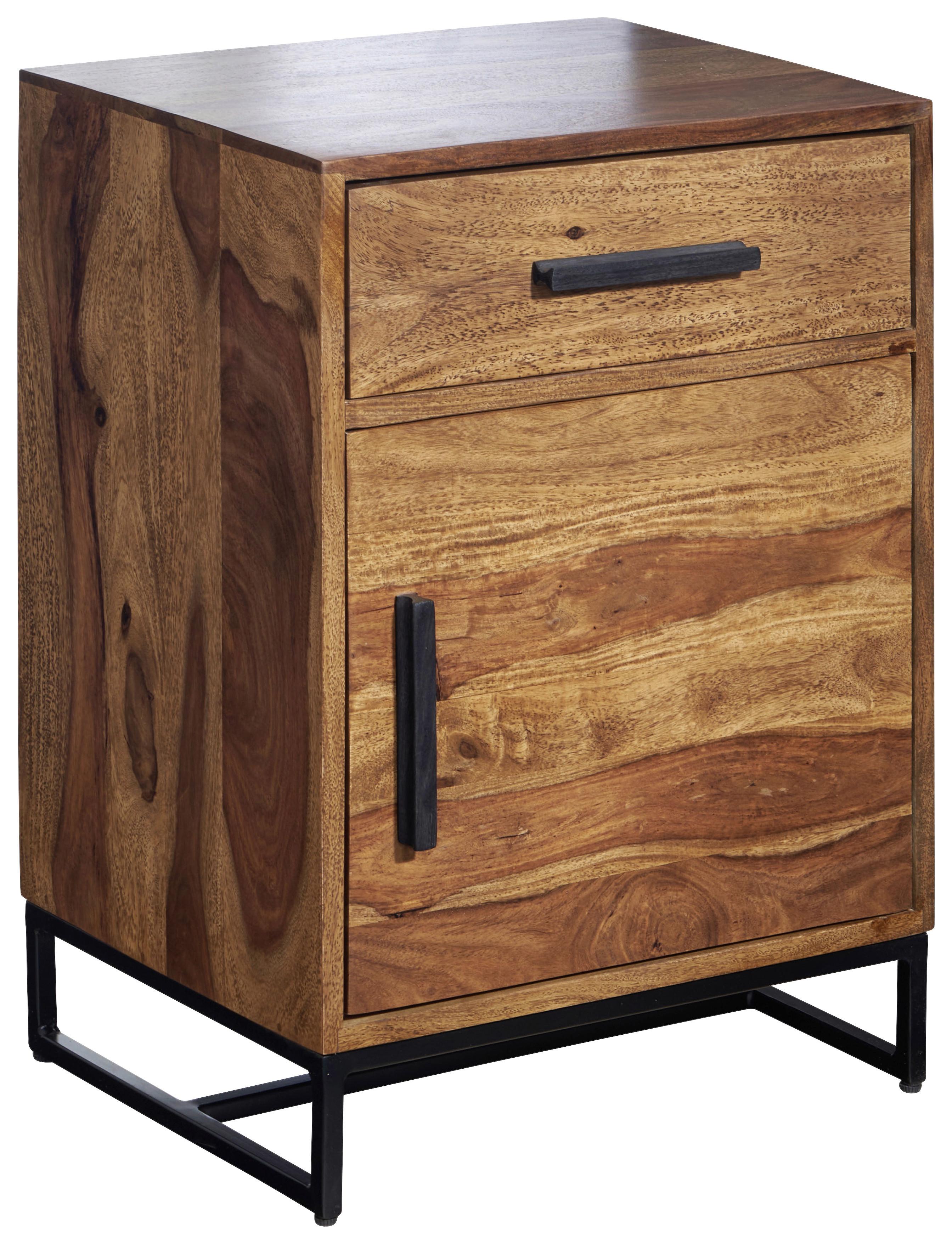 Nachttisch Sheeshamfarben B: 45 cm - Sheeshamfarben/Schwarz, Design, Holz/Metall (45/65/35cm) - MID.YOU