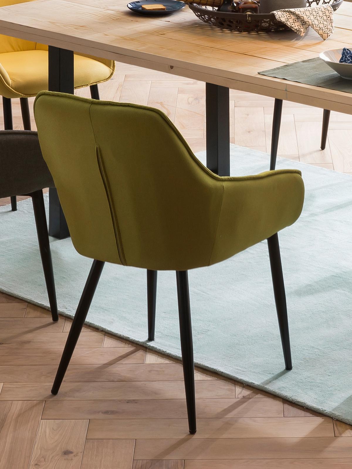 Armlehnstuhl Leinen Grün, B: 55cm - Schwarz/Grün, Design, Textil/Metall (55/86/46cm) - Livetastic