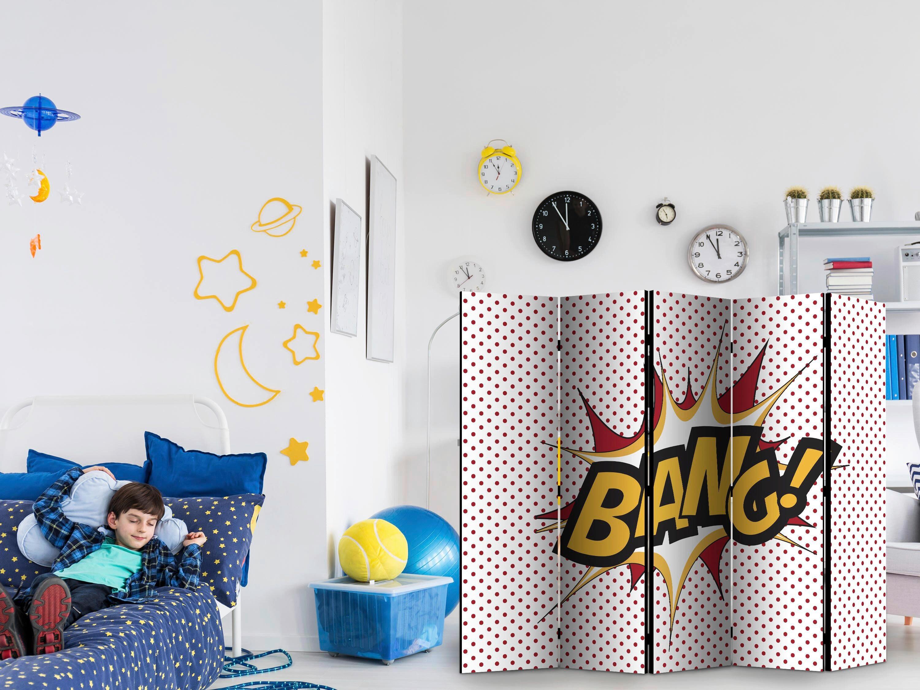 Paravent Rot Weiß B: 225 cm - Rot/Weiß, Basics, Holz/Textil (225/172/3cm) - artgeist