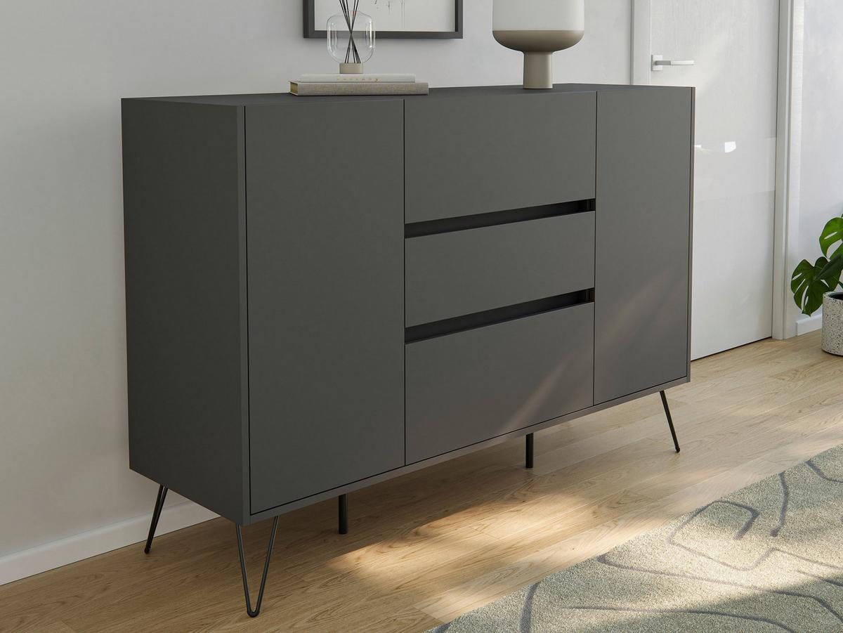 Sideboard Posseik Industrial Graphitfarben B: 140 cm - Schwarz/Graphitfarben, Design, Holzwerkstoff (140/93,6/42cm) - P & B