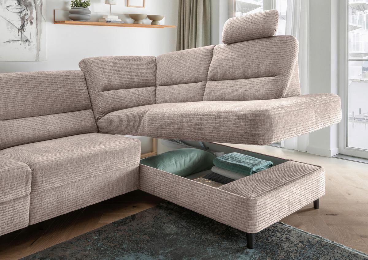 Ecksofa Cavoli Beige Relaxfunktion S: 266x190 cm - Beige/Schwarz, MODERN, Textil (266/190cm) - Livetastic