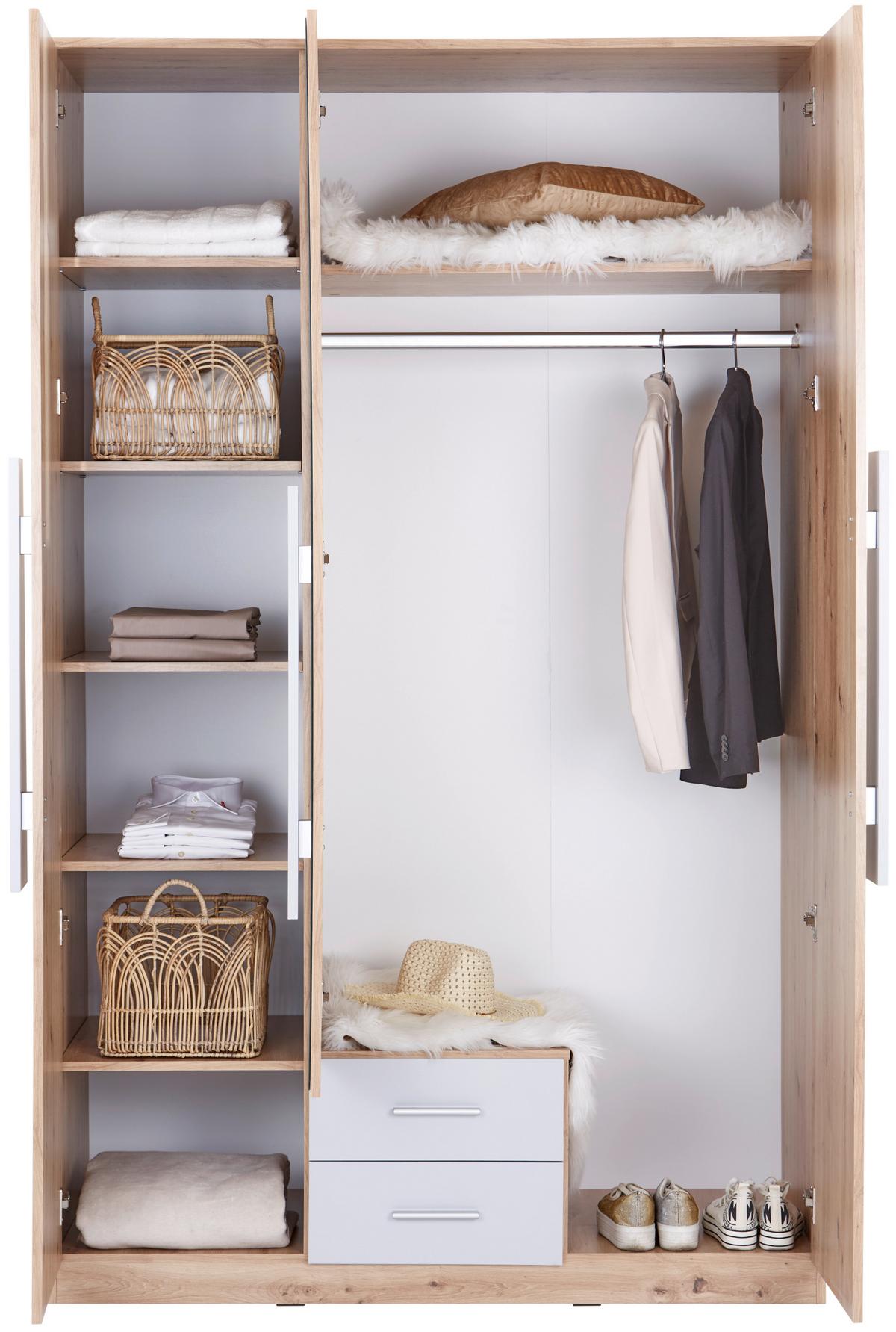 Kleiderschrank mit Spiegel + Laden 134 cm Eiche Dekor - Eiche Artisan/Grau, MODERN, Holzwerkstoff (134,1/216,3/59,9cm)