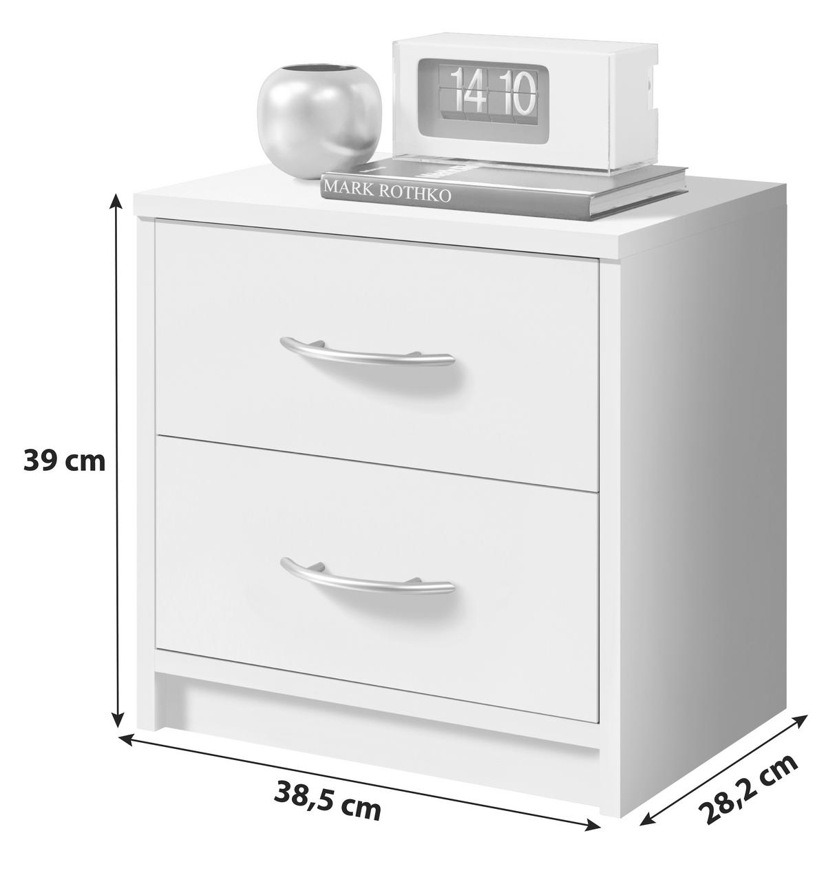 Nachtkästchen Pepe B: 38,5 cm Weiß - Schwarz/Weiß, Basics, Holzwerkstoff (38,5/39/28,2cm) - P & B