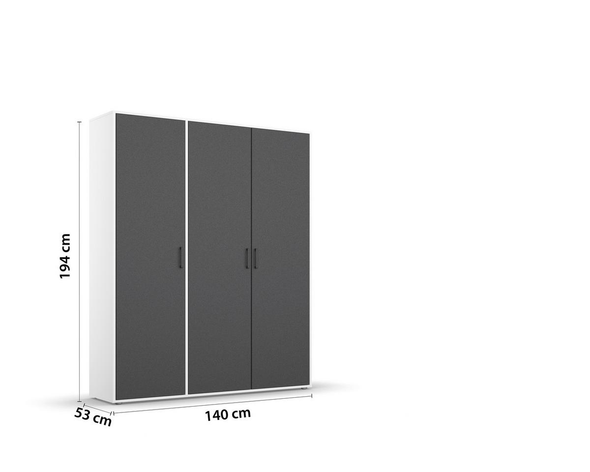 Drehtürenschrank Voyager Weiß,grau B: 140 Cm - Weiß/Grau, MODERN, Holzwerkstoff (140/194/53cm) - Rauch Möbel