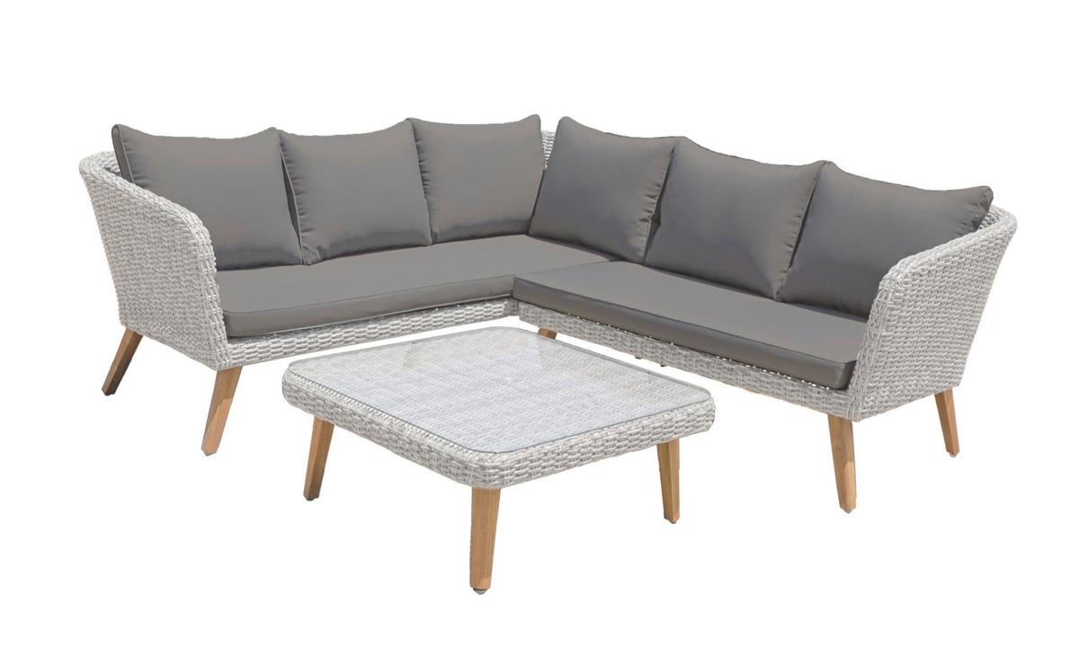 Loungegarnitur Pamplona - Hellbraun/Dunkelgrau, Basics, Glas/Holz (180/75/294cm) - Gardenson