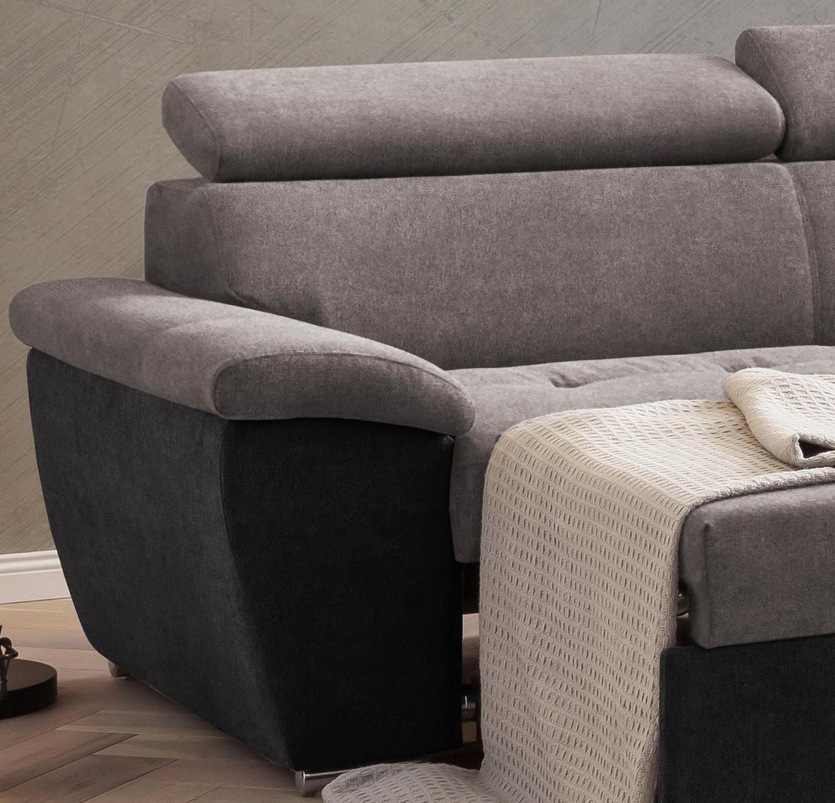 Ecksofa Mit Schlaffunktion Antero Und Bettkasten Grau - Chromfarben/Schwarz, Design, Textil (262/216cm) - Livetastic