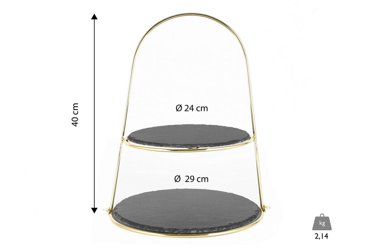 Etagere Rund Metall/stein H: 40 Cm 2-Stöckig - Goldfarben, Basics, Stein/Metall (24/29/40cm) - Echtwerk