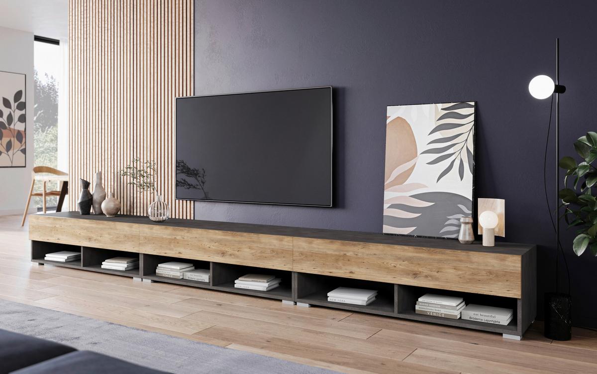 NÍZKÁ KOMODA LOWBOARD A300 - šedá/barvy kaštanu, Trend, kompozitní dřevo/plast (300cm)